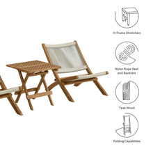 Load image into Gallery viewer, Vienna 3-Piece Outdoor Patio Teak and Rope Folding Lounge Chairs and Side Table by Modway