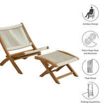 Load image into Gallery viewer, Vienna 2-Piece Outdoor Patio Teak and Rope Folding Accent Lounge Chair and Ottoman Set by Modway