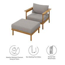 Load image into Gallery viewer, Wren Outdoor Patio Teak Wood Armchair and Ottoman Set by Modway