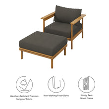 Load image into Gallery viewer, Wren Outdoor Patio Teak Wood Armchair and Ottoman Set by Modway