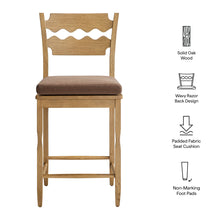 Load image into Gallery viewer, Jax Oak Wood Counter Stool With Wavy Razor Back and Cushion by Modway