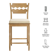 Load image into Gallery viewer, Jax Oak Wood Counter Stool With Wavy Razor Back and Cushion by Modway