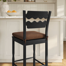 Load image into Gallery viewer, Jax Oak Wood Bar Stool With Wavy Razor Back and Cushion by Modway