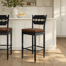 Load image into Gallery viewer, Jax Oak Wood Bar Stool With Wavy Razor Back and Cushion by Modway
