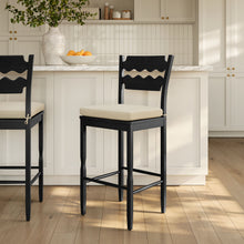 Load image into Gallery viewer, Jax Oak Wood Bar Stool With Wavy Razor Back and Cushion by Modway