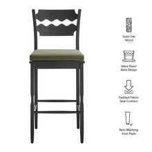 Load image into Gallery viewer, Jax Oak Wood Bar Stool With Wavy Razor Back and Cushion by Modway