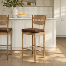 Load image into Gallery viewer, Jax Oak Wood Bar Stool With Wavy Razor Back and Cushion by Modway