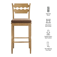 Load image into Gallery viewer, Jax Oak Wood Bar Stool With Wavy Razor Back and Cushion by Modway