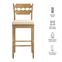 Load image into Gallery viewer, Jax Oak Wood Bar Stool With Wavy Razor Back and Cushion by Modway