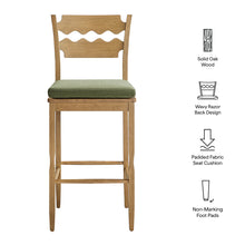 Load image into Gallery viewer, Jax Oak Wood Bar Stool With Wavy Razor Back and Cushion by Modway