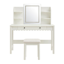 Load image into Gallery viewer, Emmeline Scalloped Makeup Vanity Desk With LED Mirror and Stool by Modway