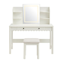 Load image into Gallery viewer, Emmeline Scalloped Makeup Vanity Desk With LED Mirror and Stool by Modway