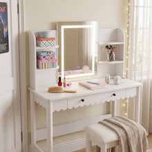 Load image into Gallery viewer, Emmeline Scalloped Makeup Vanity Desk With LED Mirror and Stool by Modway