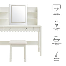 Load image into Gallery viewer, Emmeline Scalloped Makeup Vanity Desk With LED Mirror and Stool by Modway