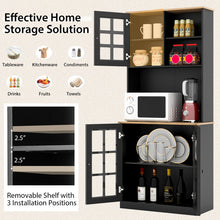 Load image into Gallery viewer, 72 Inch Freestanding Pantry Cabinet with Hutch and Adjustable Shelf-Black