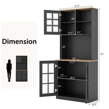 Load image into Gallery viewer, 72 Inch Freestanding Pantry Cabinet with Hutch and Adjustable Shelf-Black