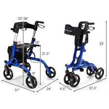 Load image into Gallery viewer, Folding Aluminum Rollator Walker with 8 inch Wheels and Seat-Blue