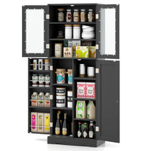 Load image into Gallery viewer, Tall Kitchen Pantry Cabinet with Dual Tempered Glass Doors and Shelves-Black