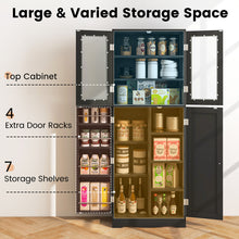 Load image into Gallery viewer, Tall Kitchen Pantry Cabinet with Dual Tempered Glass Doors and Shelves-Black
