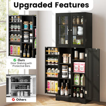 Load image into Gallery viewer, Tall Kitchen Pantry Cabinet with Dual Tempered Glass Doors and Shelves-Black