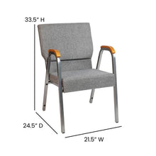 Load image into Gallery viewer, 21"W Stacking Wood Accent Arm Church Chair in Gray Fabric - Silver Vein Frame