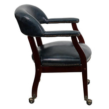Load image into Gallery viewer, Navy Vinyl Luxurious Conference Chair with Accent Nail Trim and Casters