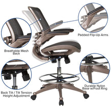 Load image into Gallery viewer, Mid-Back Black Mesh Drafting Chair with Melrose Gold Frame and Flip-Up Arms