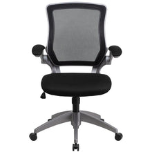 Load image into Gallery viewer, Mid-Back Black Mesh Swivel Task Office Chair with Gray Frame and Flip-Up Arms