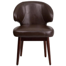 Load image into Gallery viewer, Comfort Back Brown LeatherSoft Side Reception Chair with Walnut Legs