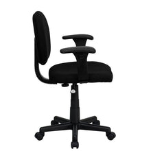 Load image into Gallery viewer, Mid-Back Black Fabric Swivel Task Office Chair with Adjustable Arms