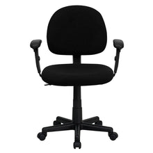 Load image into Gallery viewer, Mid-Back Black Fabric Swivel Task Office Chair with Adjustable Arms
