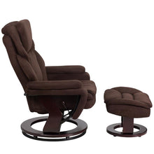 Load image into Gallery viewer, Recliner and Ottoman with Swivel Mahogany Wood Base in Brown Microfiber