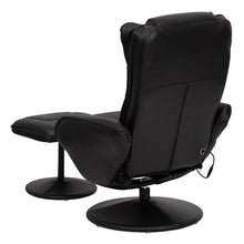 Load image into Gallery viewer, Massaging Plush Recliner with Side Pocket and Ottoman in Black LeatherSoft