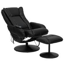 Load image into Gallery viewer, Massaging Plush Recliner with Side Pocket and Ottoman in Black LeatherSoft
