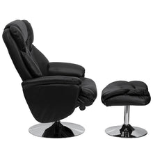 Load image into Gallery viewer, Multi-Position Recliner and Ottoman with Chrome Base in Black LeatherSoft