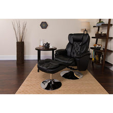 Load image into Gallery viewer, Multi-Position Recliner and Ottoman with Chrome Base in Black LeatherSoft