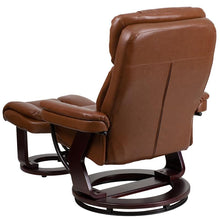 Load image into Gallery viewer, Recliner and Ottoman with Swivel Mahogany Wood Base in Brown Vintage LeatherSoft