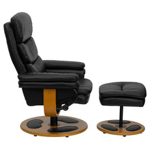 Load image into Gallery viewer, Recliner and Ottoman with Wood Base in Black LeatherSoft