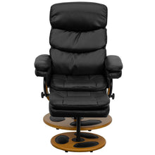 Load image into Gallery viewer, Recliner and Ottoman with Wood Base in Black LeatherSoft