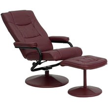 Load image into Gallery viewer, Recliner and Ottoman with Wrapped Base in Burgundy LeatherSoft