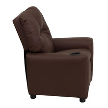 Load image into Gallery viewer, Contemporary Brown LeatherSoft Kids Recliner with Cup Holder