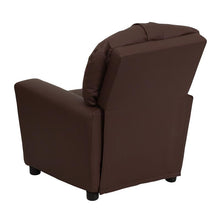 Load image into Gallery viewer, Contemporary Brown LeatherSoft Kids Recliner with Cup Holder