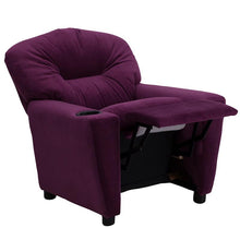Load image into Gallery viewer, Contemporary Purple Microfiber Kids Recliner with Cup Holder