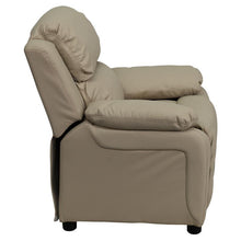Load image into Gallery viewer, Deluxe Padded Contemporary Beige Vinyl Kids Recliner with Storage Arms
