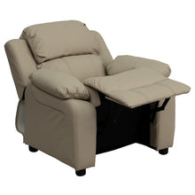 Load image into Gallery viewer, Deluxe Padded Contemporary Beige Vinyl Kids Recliner with Storage Arms
