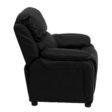Load image into Gallery viewer, Deluxe Padded Contemporary Black LeatherSoft Kids Recliner with Storage Arms
