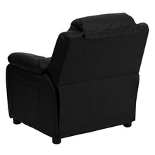 Load image into Gallery viewer, Deluxe Padded Contemporary Black LeatherSoft Kids Recliner with Storage Arms