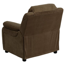 Load image into Gallery viewer, Deluxe Padded Contemporary Brown Microfiber Kids Recliner with Storage Arms
