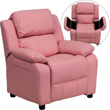Load image into Gallery viewer, Deluxe Padded Contemporary Pink Vinyl Kids Recliner with Storage Arms