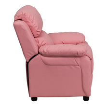 Load image into Gallery viewer, Deluxe Padded Contemporary Pink Vinyl Kids Recliner with Storage Arms